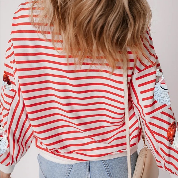 Sequin Santa Christmas Striped Sweatshirt - Picture 4 of 5